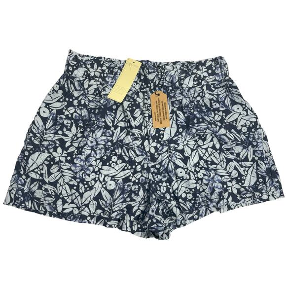 Christian Siriano NWT Blue Floral Shorts Pull on Linen Blend Size Large - Picture 1 of 4